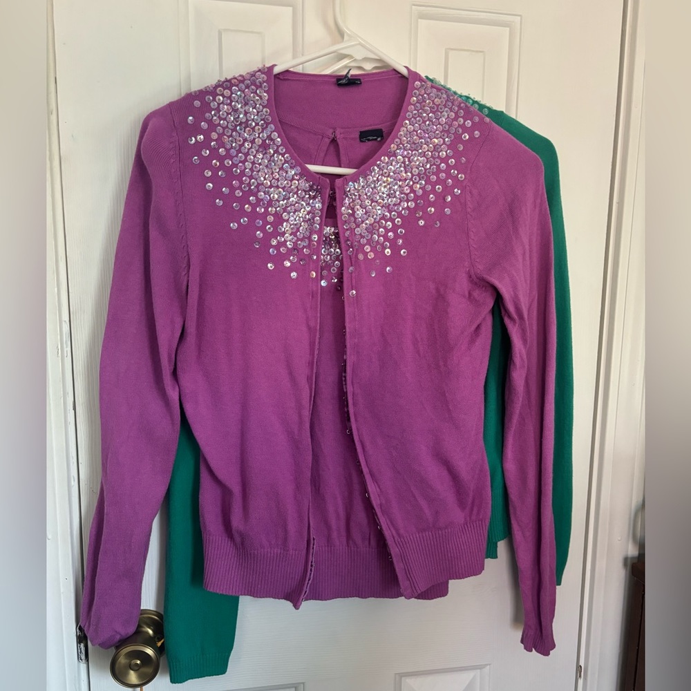 Vintage Gap Sequined Green and Purple Sweater Sets Women M